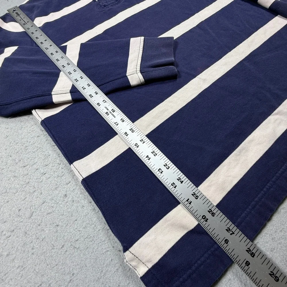 Polo Ralph Lauren Mens XL Rugby Shirt Navy Blue White Striped Long Sleeve Polo